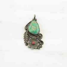 Vintage Native American Turquoise, Coral Floral Sterling Silver Pendant picture