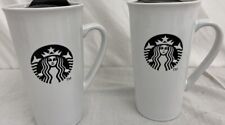 Starbucks 2013 Ceramic 16 oz White w Black Logo Ceramic Travel Mug w/ Lid Set 2 picture