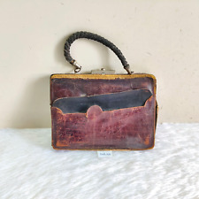 Vintage Leather Brass Purse Handbag Clutch Decorative Collectible Leth47 picture