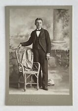 Antique Victorian Cabinet Card Photo Handsome Young Man Standing Chicago, IL picture