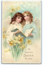 1908 Easter Angels With Book Anf Flowers Embossed Astoria Illinois IL Postcard picture