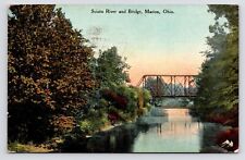 c1908-1910~Marion Ohio OH~Little Scioto River~Railroad Truss Bridge~RR Postcard picture