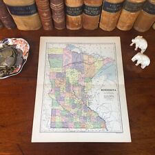 Original 1885 Antique Map MINNESOTA Duluth Rochester Bloomington Mankato Winona picture