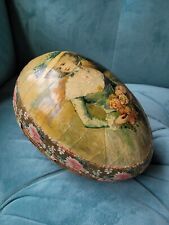 Large Antique Paper Mache Easter Egg French Marie Antoinette Style Women  picture
