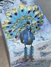 Colorful Blue Peacock Shelf Sitter  4.25” Seated Plumage 5” Wide picture