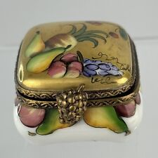 Limoges France Peint Main Porcelain Gold Fruit Trinket Pill Box Artist Signed picture