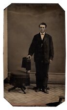 CIRCA 1870s 1/4th PLATE TINTYPE HANDSOME YOUNG MAN IN SUIT DETAILED UNMARKED picture