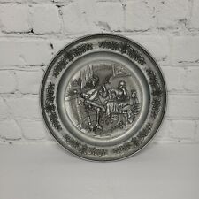 DETAILED DIMENSIONAL ORNATE CAST PEWTER PLATE WITH 17TH CENTURY LUTE PLAYER picture