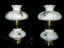 Pair Of Vintage Gone With The Wind Hurricane Parlor Lamp Blue Floral Milk Glass picture