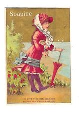 c1890 Victorian Trade Card Soapine Kendell MFG. Co. Lady With Doll & Unbrella picture