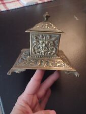 Magnificent Antique Ornate Brass Faces Inkwell Made In Germany 5