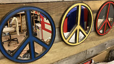 300mm Round Peace Symbol wall mounted mirror. Circular. blue, yellow or red picture