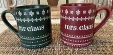 Mr & Mrs. Claus Coffee Mugs THRESHOLD Stoneware Christmas Red Green Mugs, 16 Oz. picture