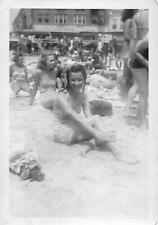 A DAY AT THE BEACH Vintage FOUND PHOTO Black+White Snapshot ORIGINAL 37 59 X picture