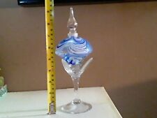 Vtg. Royal Limited Crystal Perfume Bottle. Blue Swirl Art Glass. 10 In Tall. picture