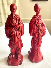 1950s MCM Chinese Cinnabar God & Quan Kwan Yin Goddess Buddha Statue Figures 16” picture
