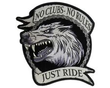 Large No Clubs No Rules Snarling Wolf Embroidered Biker Patch picture