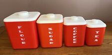 Vintage Red Lustro-Ware Rona Plastic Corp Flour Sugar Coffee Tea Canister Set picture