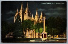 Postcard Salt Lake City UT c1930s Mormon Temple at Night Salt Lake Temple picture