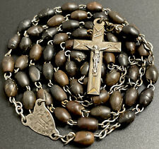Vintage Genuine French Cocoa  Wood 5 Decade Rosary, Metal Crucifix France picture