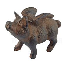 Cast Iron Flying Pig Figurine Rustic Statue Paperweight Garden Decor Brown picture