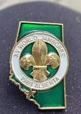 CB Boy Scout 1983 XV WORLD JAMBOREE MONDIAL Hat Lapel PIN  Back ALBERTA CANADA picture