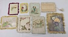 Victorian Cards Flowers Silk Fringe Double Sided Antique 1886 Clander 1884  picture