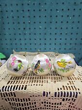 3 Pc Vtg Spun Satin Silk Ball Plastic Wrap Beautiful Birds Christmas Ornaments picture