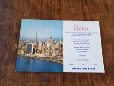 Vintage United Air Line Postcard Menu Manhattan NYC Bx1-7 picture
