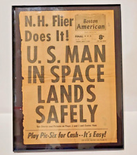Boston American  U.S. MAN IN SPACE LANDS SAFELY  May 5, 1961  Framed 16x11 in. picture