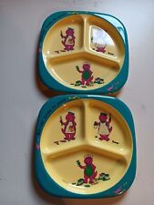 2-Vintage 1992 Barney Loves To Paint Divided Melamine Plate Pre Owned picture