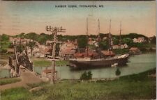 Thomaston Maine Hand Colored Harbor Scene 1938 to New Britain CT Postcard T17 picture