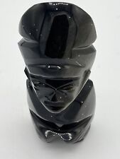 Black Obsidian Carved Statue Aztec Mayan Stone Figure God 4” Tall. picture