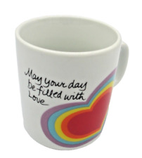 Vintage Avon Coffee Mug Tea Cup White Heart Valentines Easter Rainbow Love 1984 picture