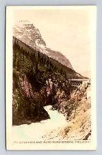 RPPC Hand Colored Scenic View Mt. Stephen Auto Road Bridge Field BC Postcard picture