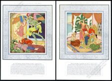 1954 Edmund Dulac Arabian Nights prince Genie Jinn / Princess Badoura vtg print picture