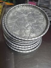 VTG MCM Forged Aluminum Coasters By Everlast. Dogwood Flowers (7) Bar ware  picture