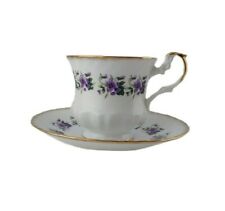 Royal Dover Cup & Saucer Set Purple Flowers Fine bone China Made in England picture