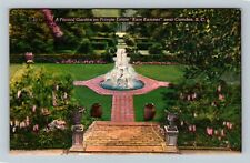 Camden, SC, Scenic Fountain in Kam Kamner Formal Garden, Vintage Linen Postcard picture