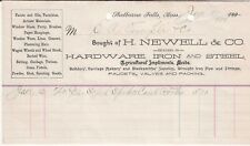 1900 & 1902 Shelburne Falls Massachusetts 2 Billheads Newell & Company Hardware picture