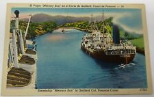 Steamship Mercury Sun in Gaillard Cut Panama Canal Linen Postcard picture