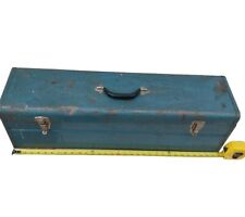 Vintage Metal Tool Box With Tray 32-in Sears Blue Steel Storage Chest 60s picture