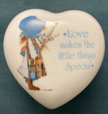 1983 Holly Hobbie Blue Girl -Heart Shaped Porcelain Jewelry Trinket Box With Lid picture