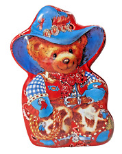 Giftco Inc. Cowboy Teddy Bear Shaped 3D Tin Box Wearing Hat Chaps Red Bandana picture