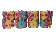 Set of 8 Blossoms & Blooms Pink, Blue and Yellow Spring Flowers Napkin Rings New picture