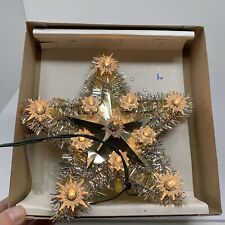 Vintage 1980’s Star Tree Topper Blinking 11 Clear Lights Silver Tinsel picture