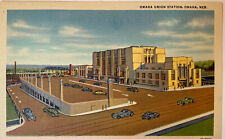 Omaha NE- Nebraska, Omaha Union Station, Aerial View, Vintage Linen Postcard picture
