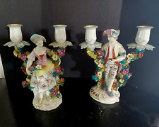 French Edme Samson Porcelain Figural Candlesticks, Pair, 9.75