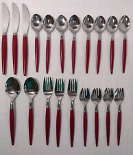Vintage Flatware Stainless Steel Japan Red Plastic Handle 20 Pieces picture