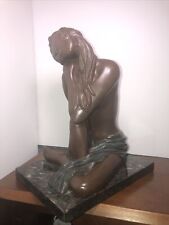 Bronze Seated Nude Woman By Oshra Michan Signed  Statue Sculpture On Marble Base picture